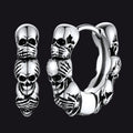 Sterling Silver Skulls Hoop Huugie Earrings For Men