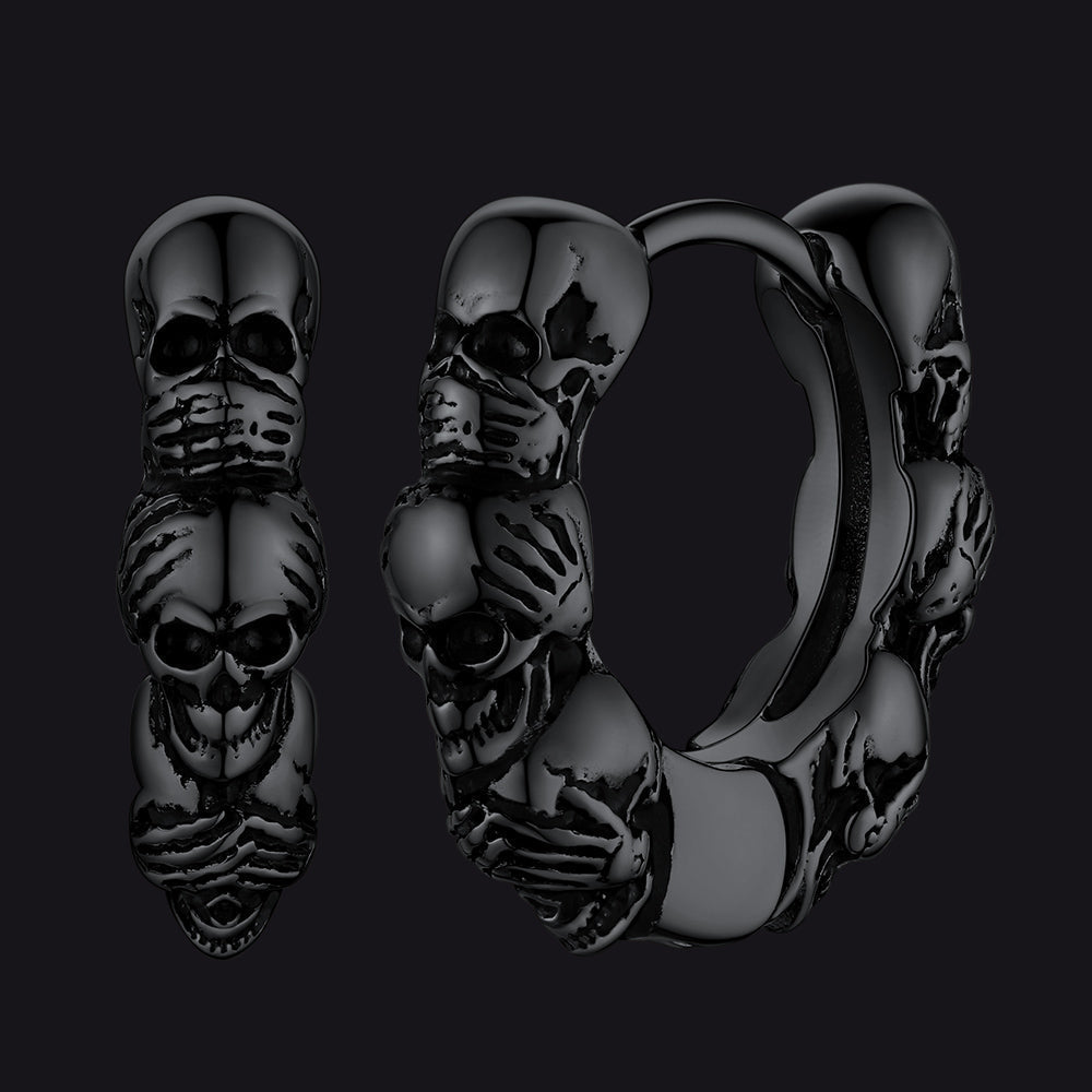 Sterling Silver Skulls Hoop Huugie Earrings For Men
