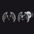 Black CZ Heart Devil Wings Stud Earrings in Stainless Steel