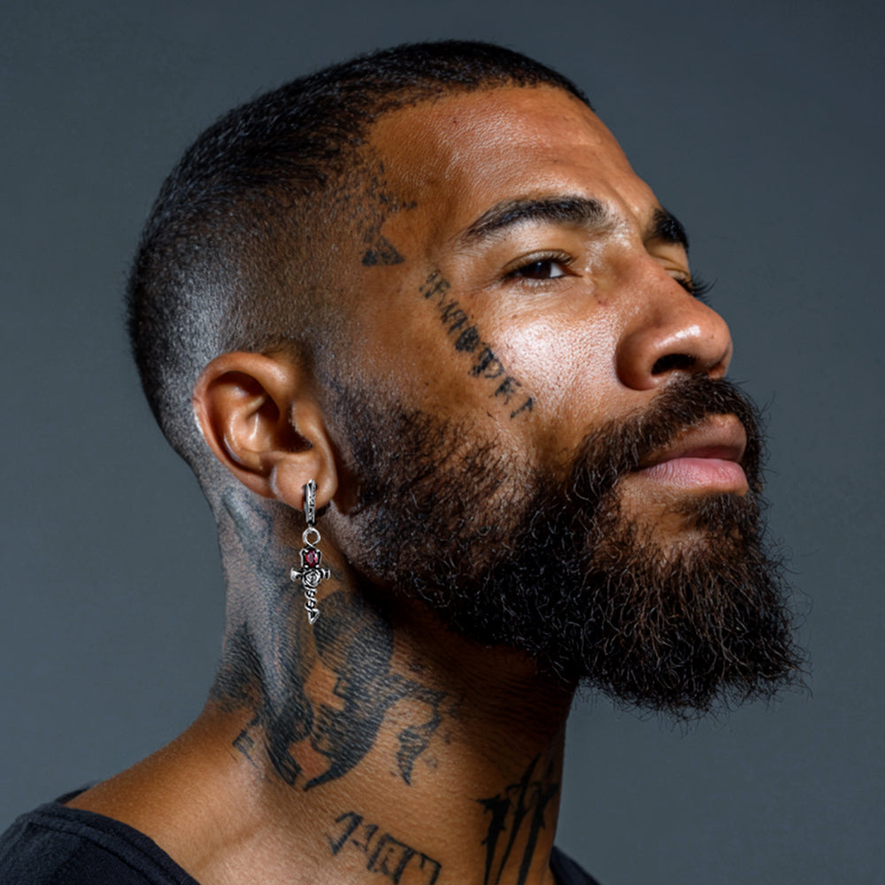 Vintage Rose Cross Drop Earrings for Men