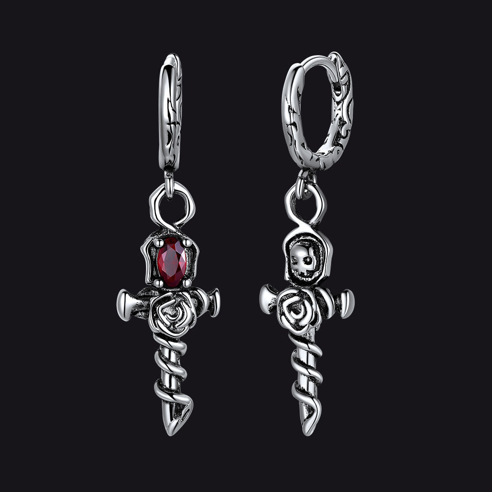 Vintage Rose Cross Drop Earrings for Men