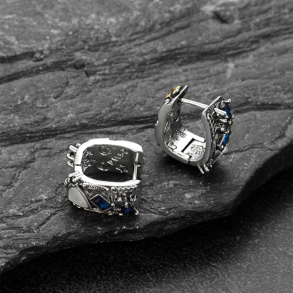 Punk Graffiti Joker Eagle Shield Star Square Hoop Earrings with Crystals for Men