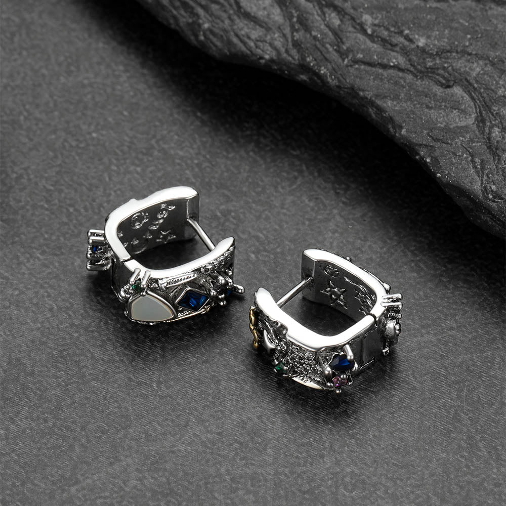 Punk Graffiti Joker Eagle Shield Star Square Hoop Earrings with Crystals for Men