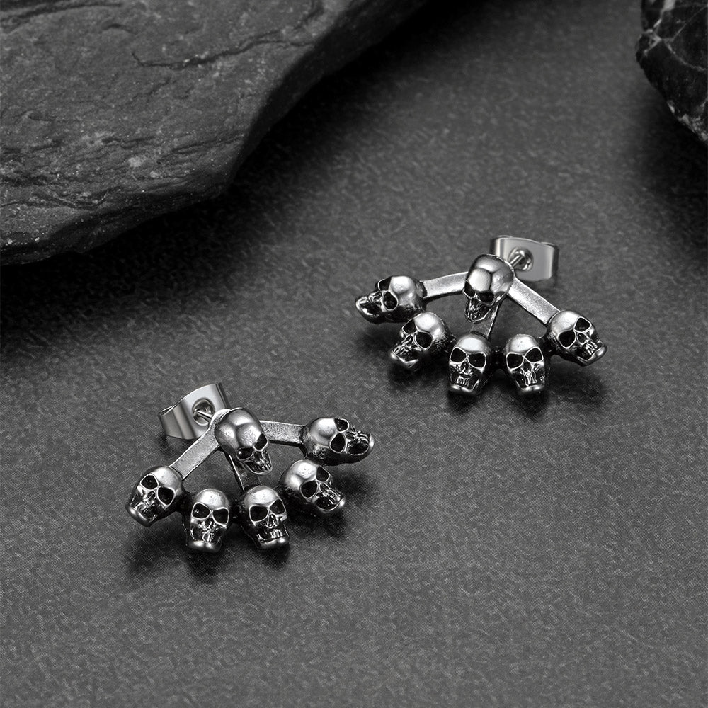 Gothic Multiple Skeleton Skull Head Stud Earrings Halloween Gift