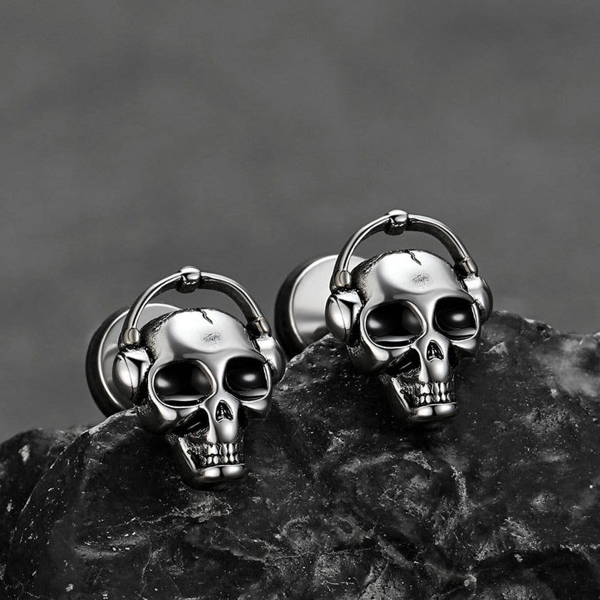 Halloween Gothic Music Skull Stud Earrings for Men