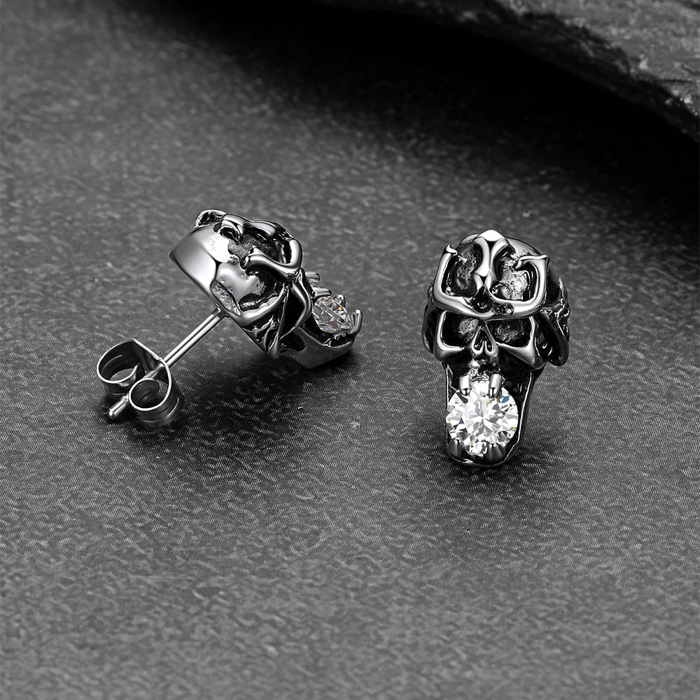 Halloween Punk Diamond Skull Earrings for Men in Stainless Steel