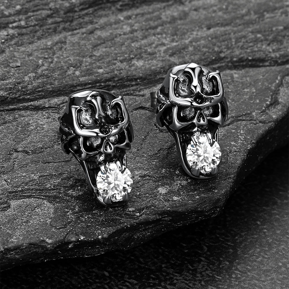 Halloween Punk Diamond Skull Earrings for Men in Stainless Steel
