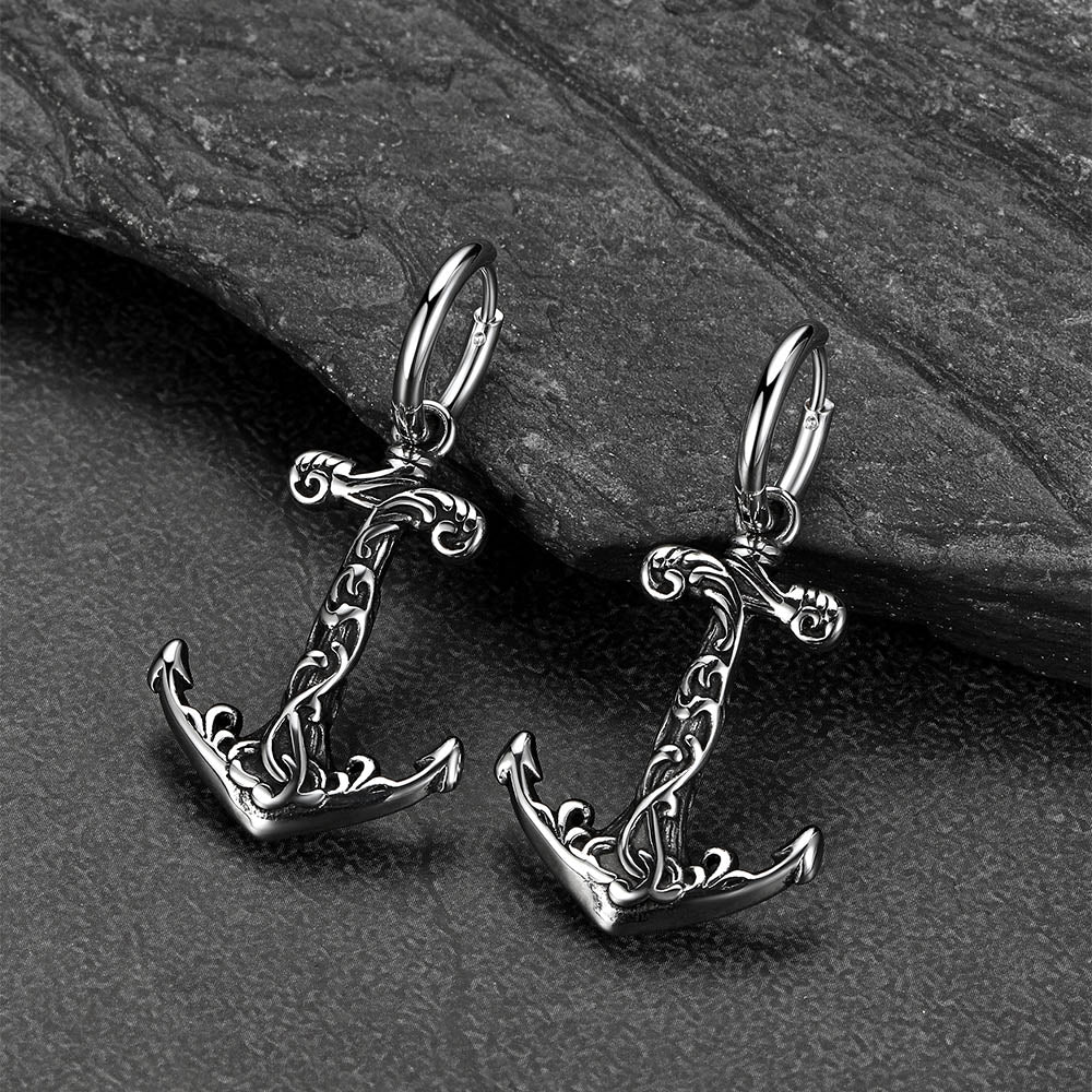 Vintage Viking Anchor Hoop Drop Earrings for Men