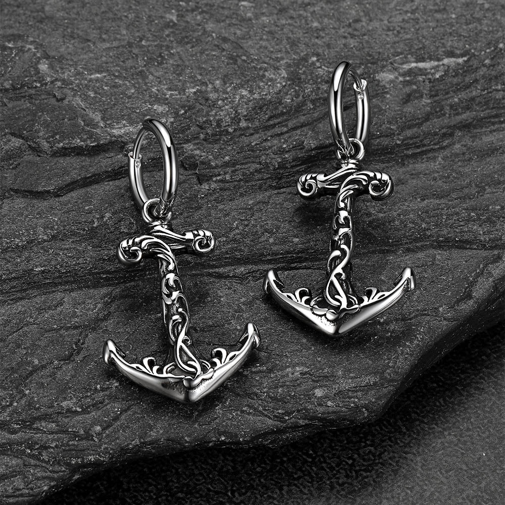 Vintage Viking Anchor Hoop Drop Earrings for Men
