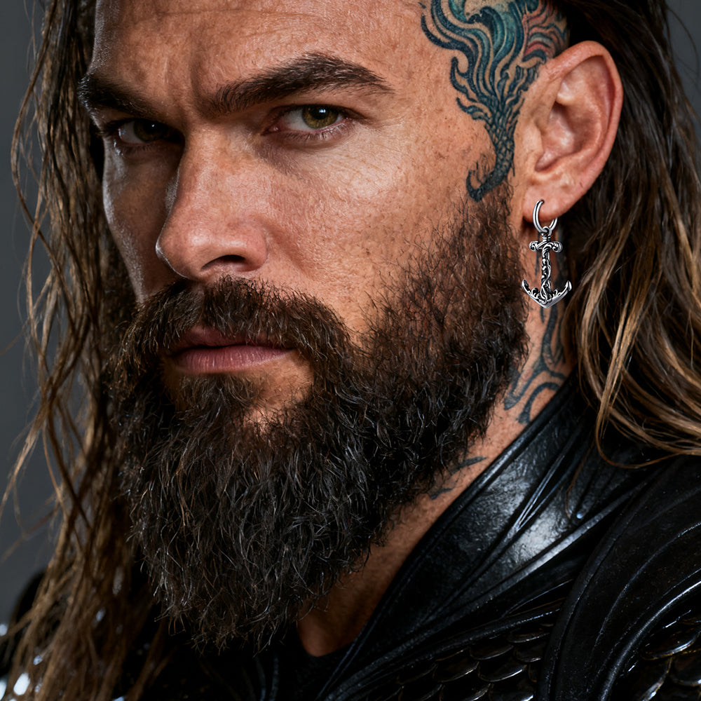 Vintage Viking Anchor Hoop Drop Earrings for Men