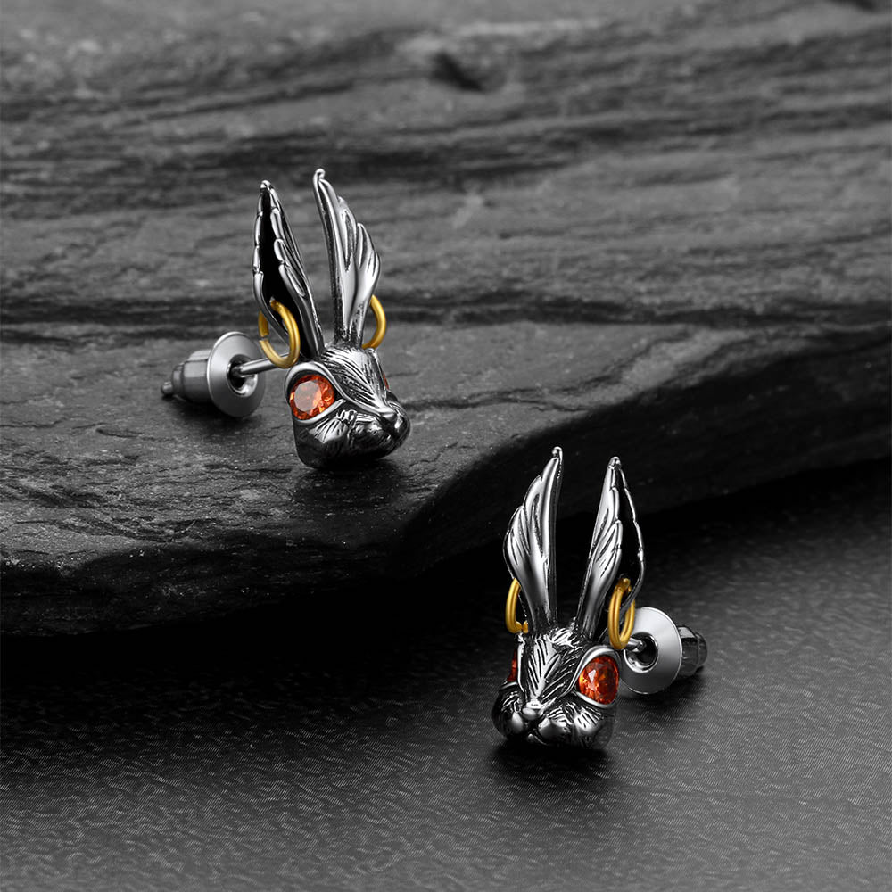 Vintage Alice Red-Eyed Rabbit Stud Earrings Halloween Gift