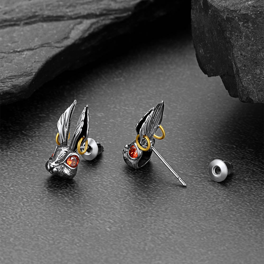 Vintage Alice Red-Eyed Rabbit Stud Earrings Halloween Gift