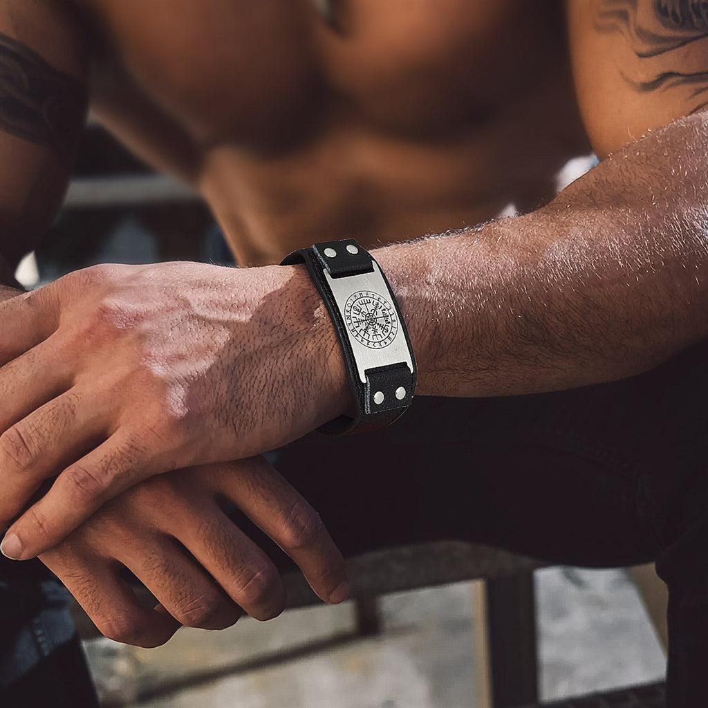 Flash Sale Norse Viking Compass Leather Bracelet Wristband For Men Son