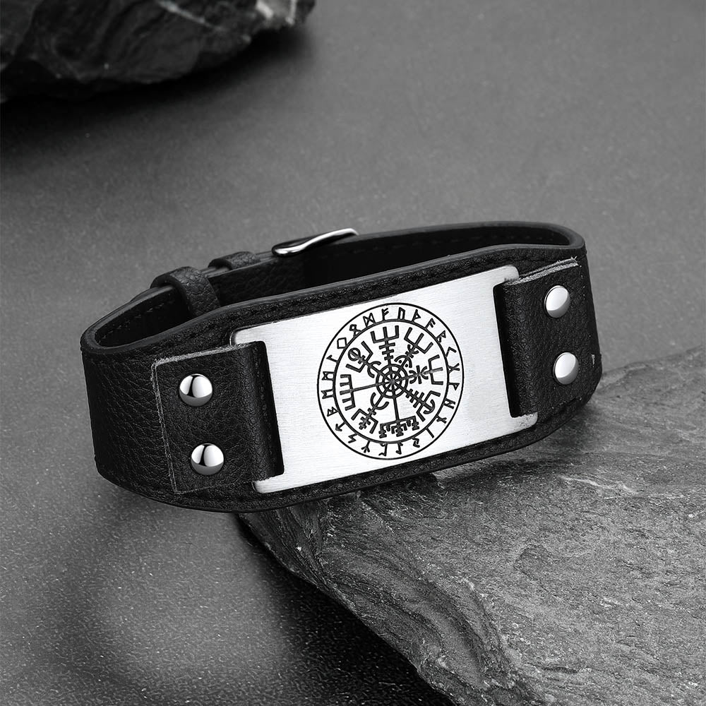 Flash Sale Norse Viking Compass Leather Bracelet Wristband For Men Son