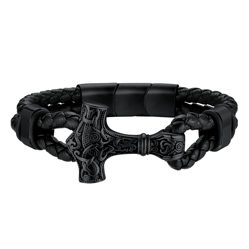 Viking Thor's Hammer Mjolnir Braided Leather Bracelet Gift For Men