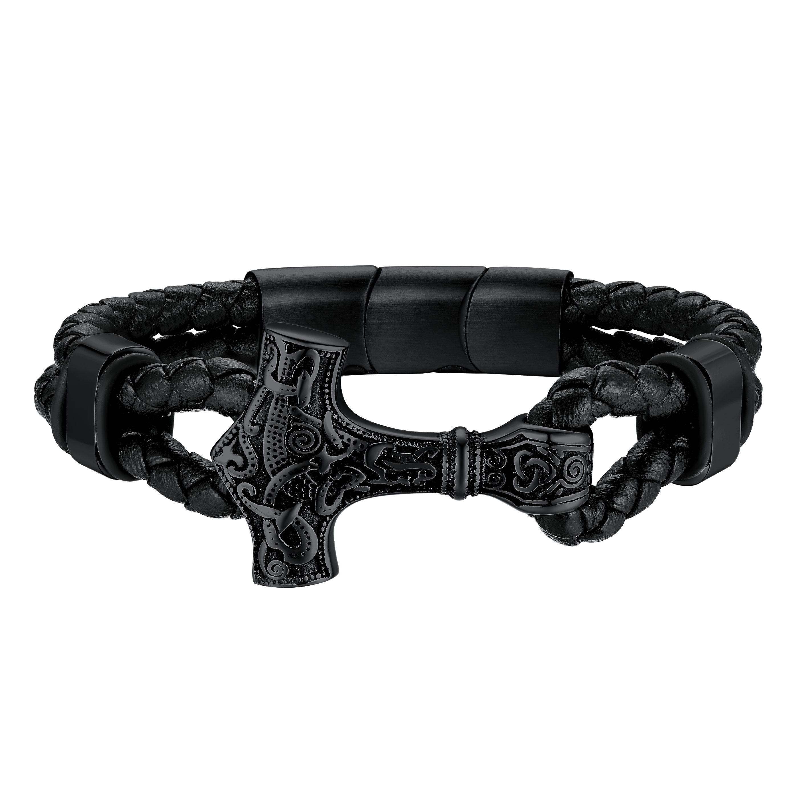 Viking Thor's Hammer Mjolnir Braided Leather Bracelet Gift For Men