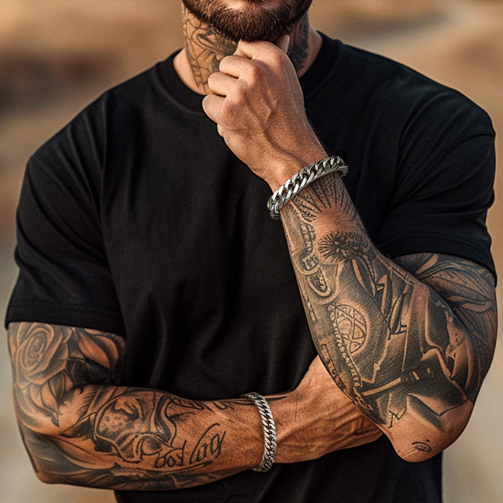 Thick Cuban Link Bracelet for Men in Stainless Steel