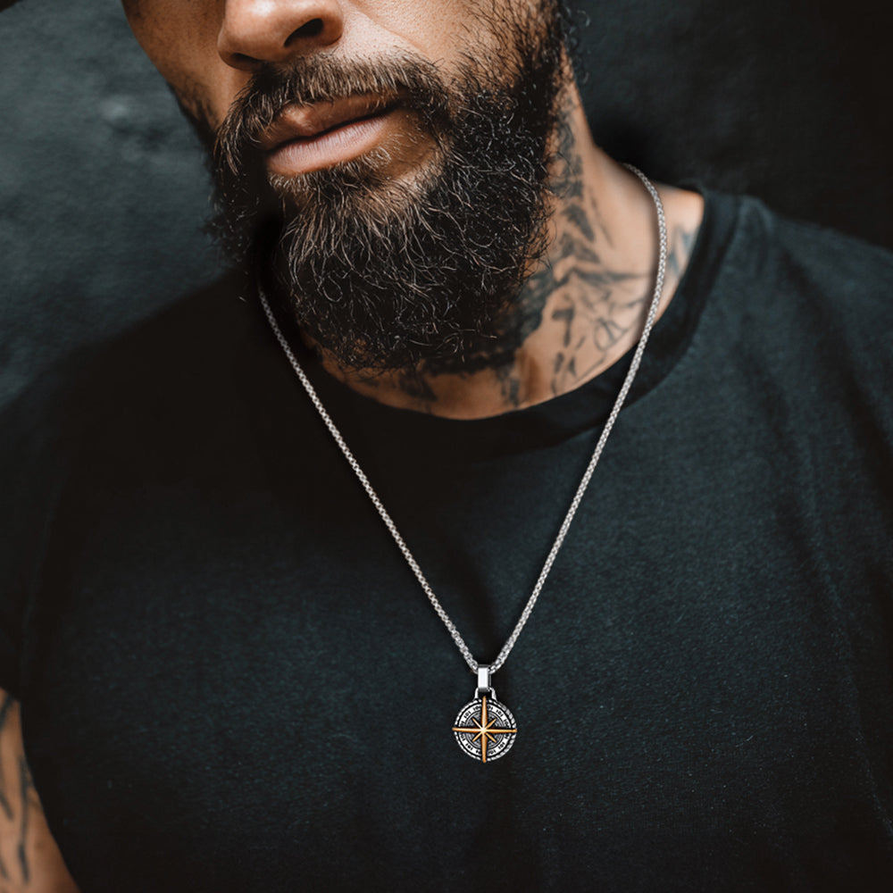 Gothic Vintage Polaris Compass Cross Pendant Necklace for Men