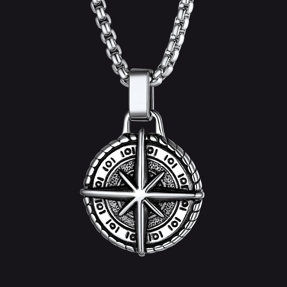 Gothic Vintage Polaris Compass Cross Pendant Necklace for Men