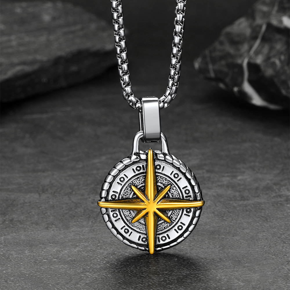 Gothic Vintage Polaris Compass Cross Pendant Necklace for Men