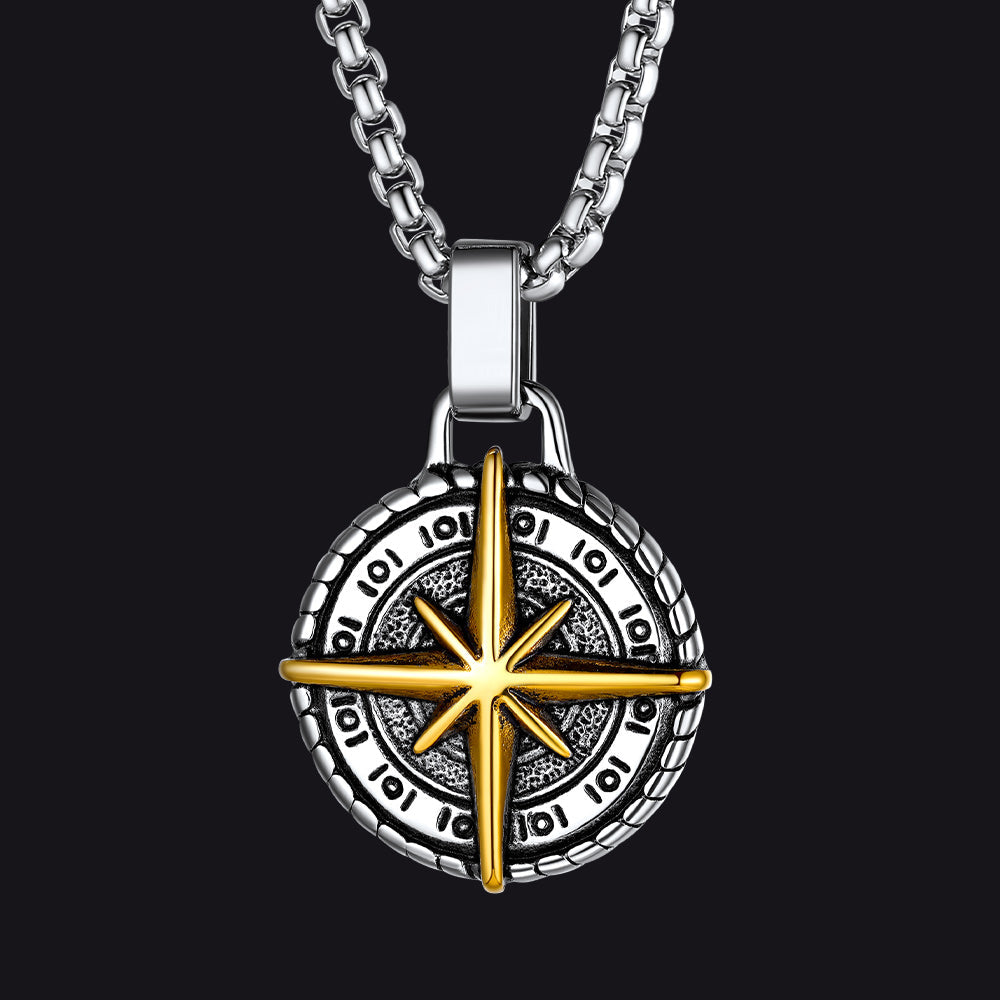 Gothic Vintage Polaris Compass Cross Pendant Necklace for Men