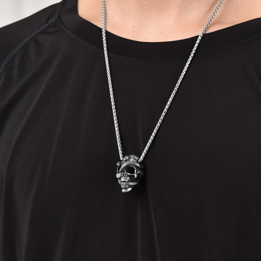 Gothic Snake Skull Pendant Necklace for Men