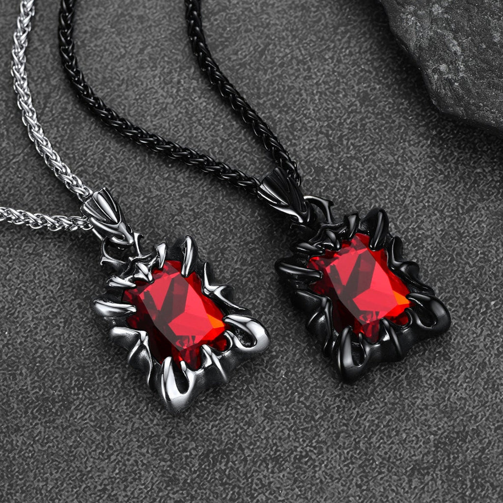 Gothic Crystal Ruby Dragon Claw Necklace for Men