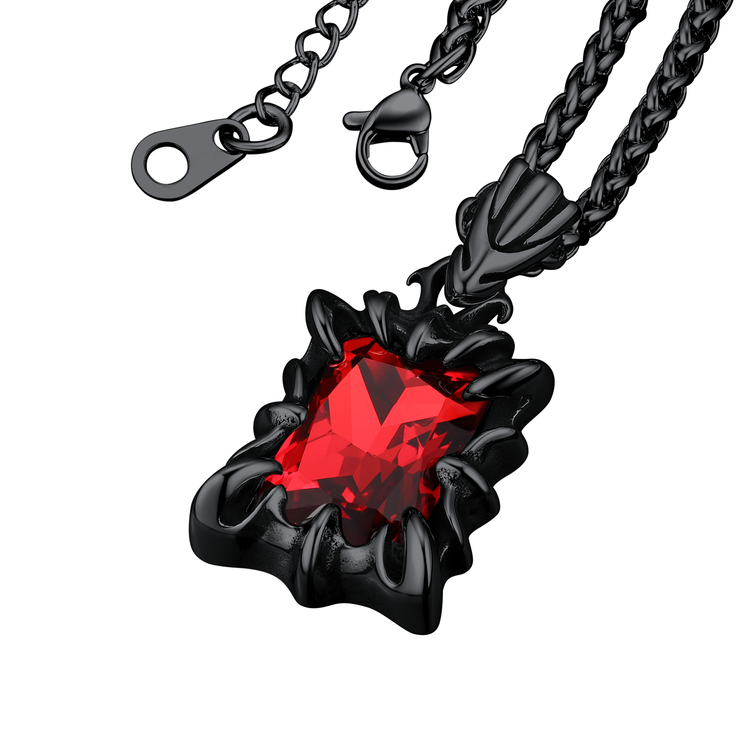 Gothic Crystal Ruby Dragon Claw Necklace for Men
