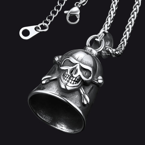 Biker Skull Bell Pendant Necklace Gift For Motorcycle