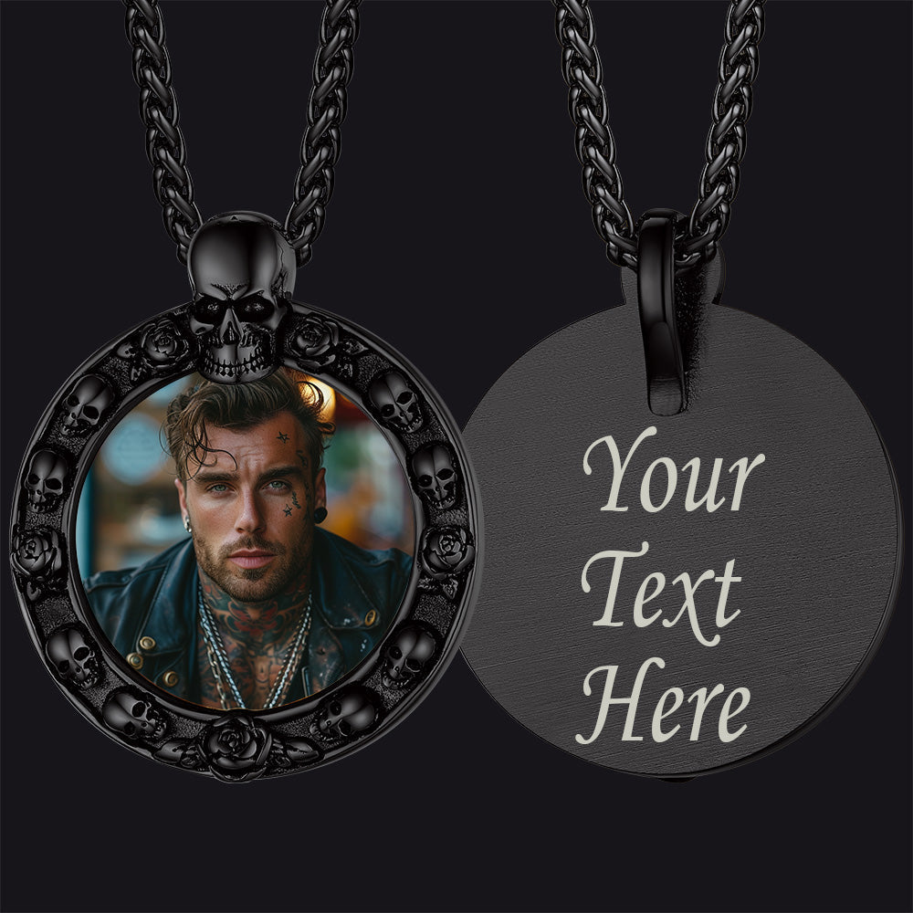 Customized Engraved Photo Necklace with Skull for Men Women