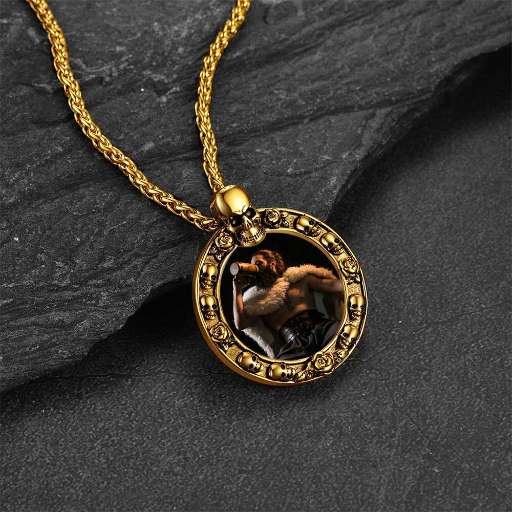 Customized Engraved Photo Necklace with Skull for Men Women