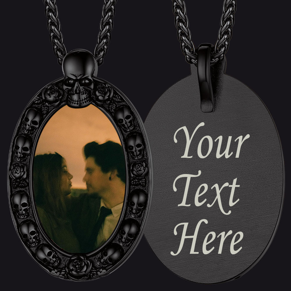 Personalized Photo Pendant Necklace with Skull for Men Women