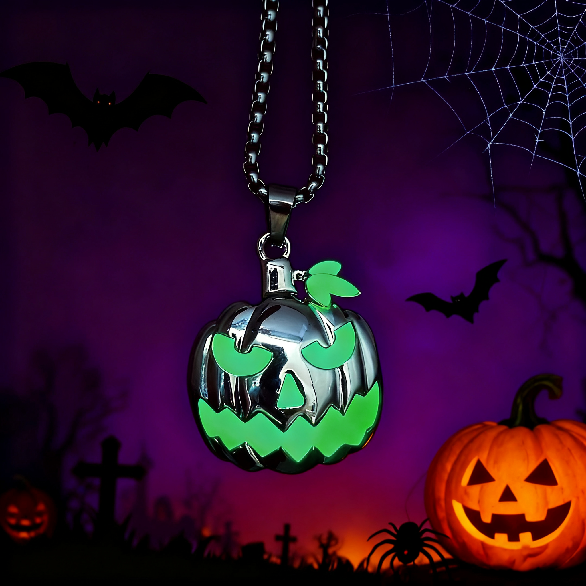 Halloween Glow in the Dark Pumpkin Pendant Necklace Gift
