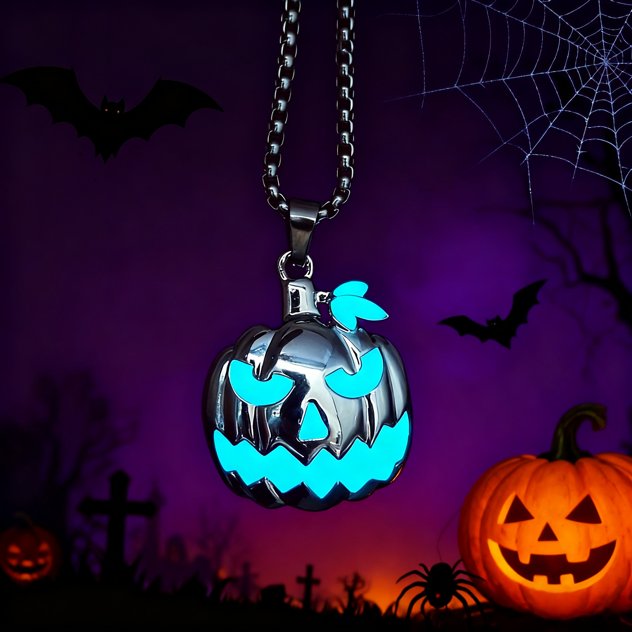 Halloween Glow in the Dark Pumpkin Pendant Necklace Gift
