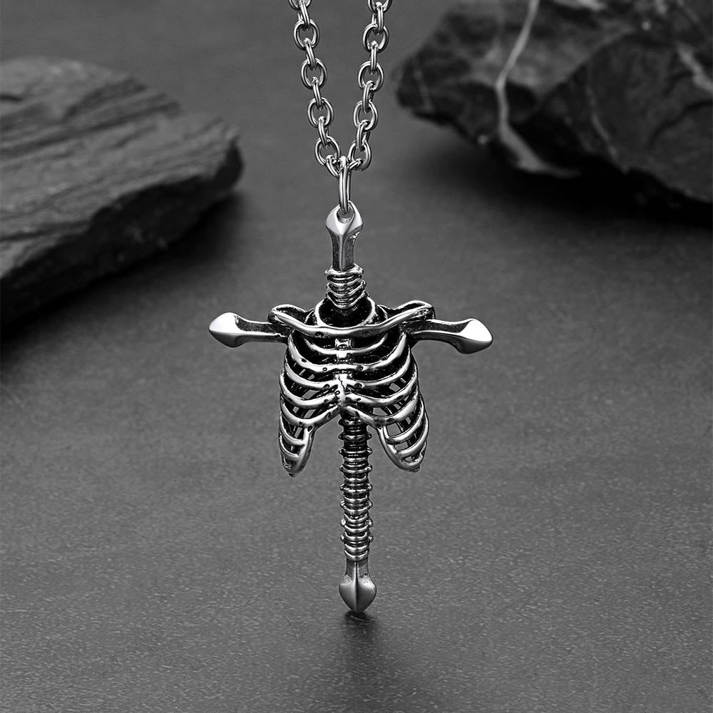Gothic Jesus Skeleton Cross Pendant Necklace for Men
