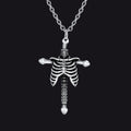 Gothic Jesus Skeleton Cross Pendant Necklace for Men