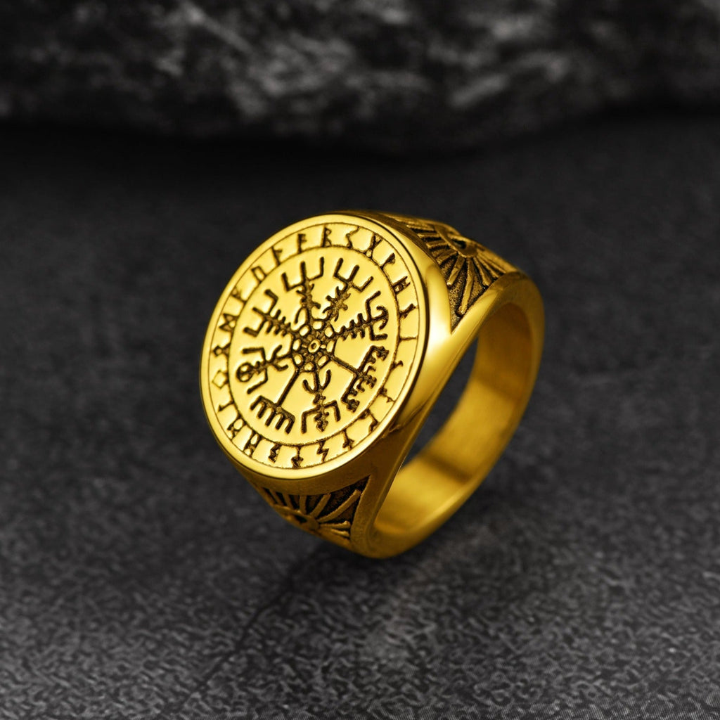 Norse Viking Compass Ring Vegvisir Signet Ring