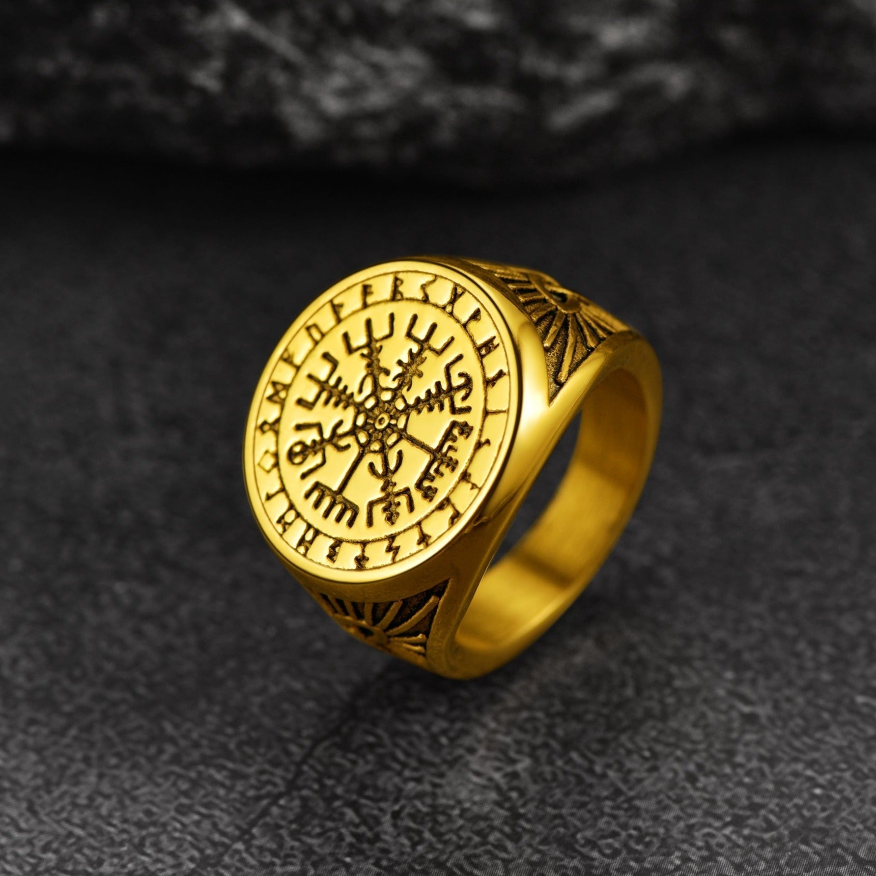 Norse Viking Compass Ring Vegvisir Signet Ring