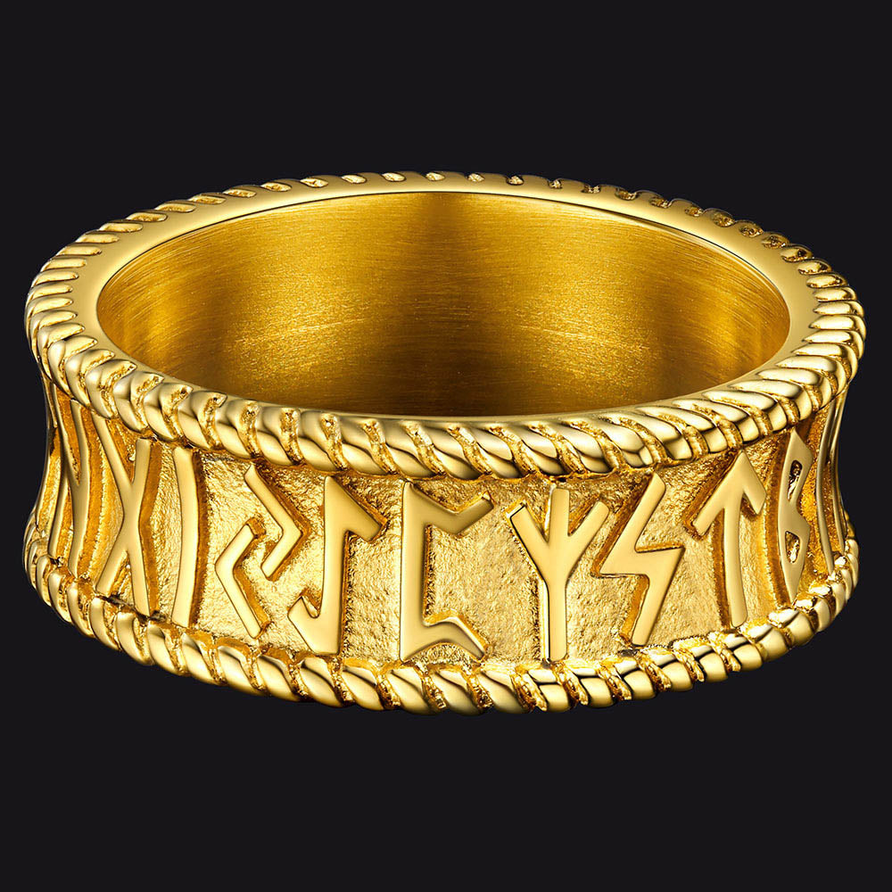 Stainless Steel Norse Viking Runes Band Ring for Men