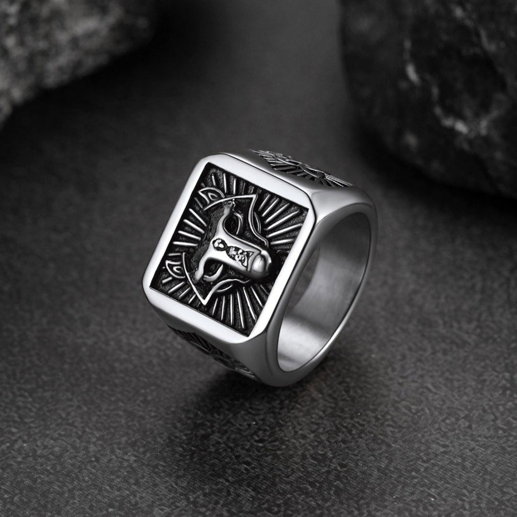 Norse Viking Wolf Signet Ring for Men