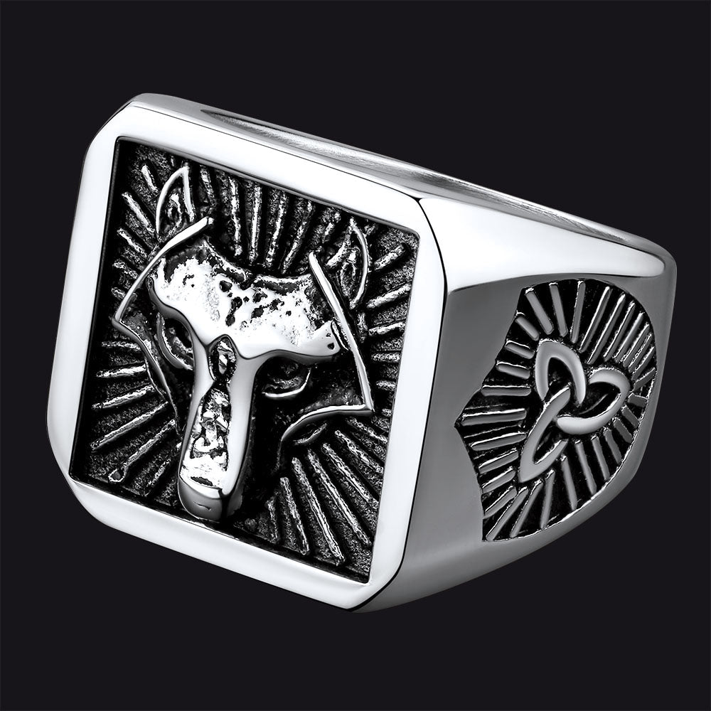 Norse Viking Wolf Signet Ring for Men