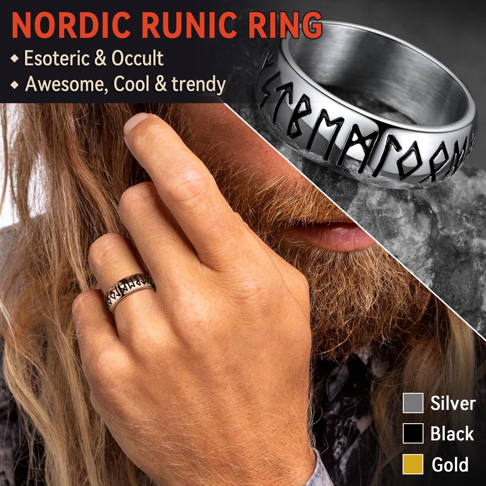 Flash Sale Norse Viking Runes Ring Stainless Steel Ring for Men