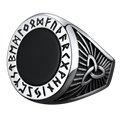 Black Onyx Signet Ring with Viking Runes for Men