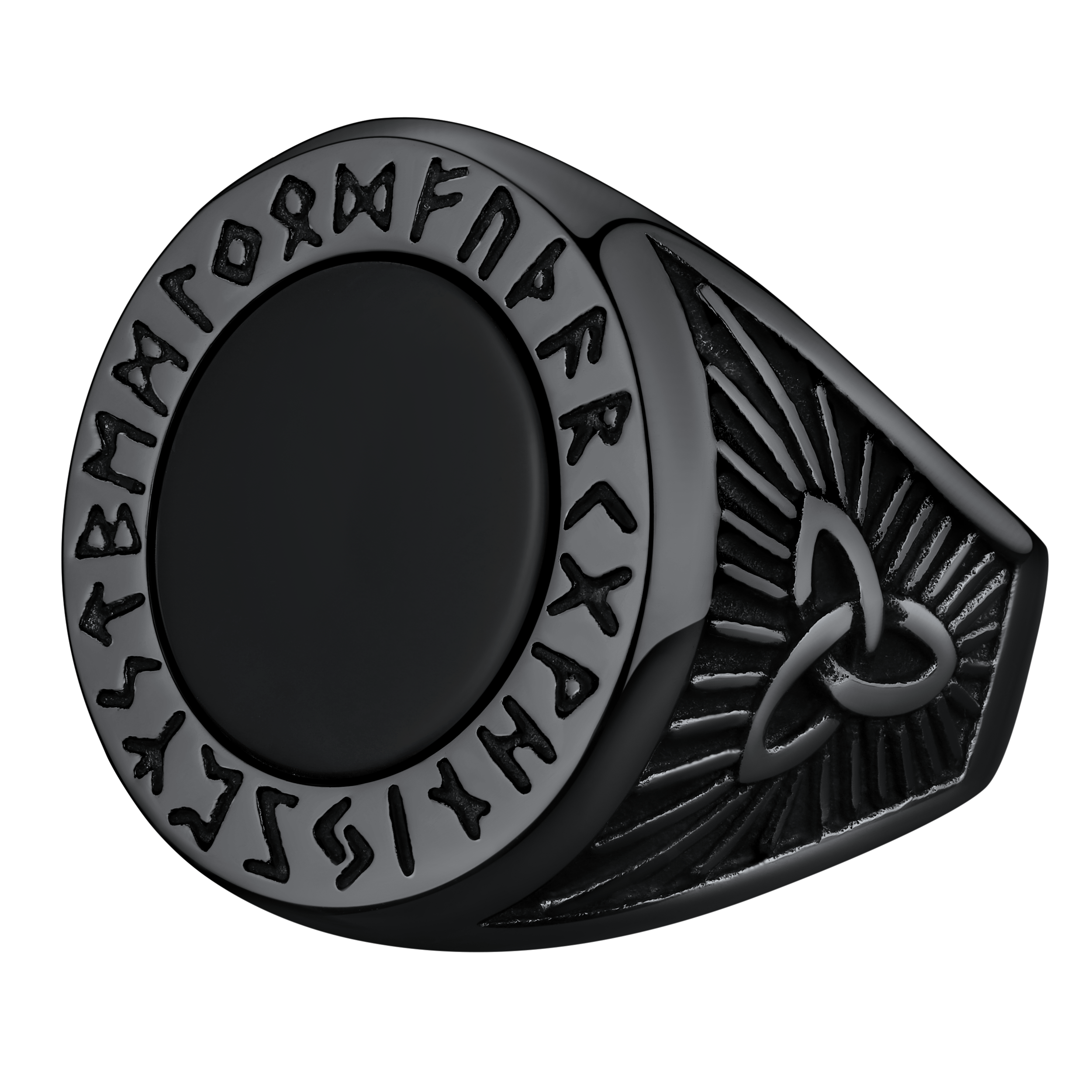 Black Onyx Signet Ring with Viking Runes for Men