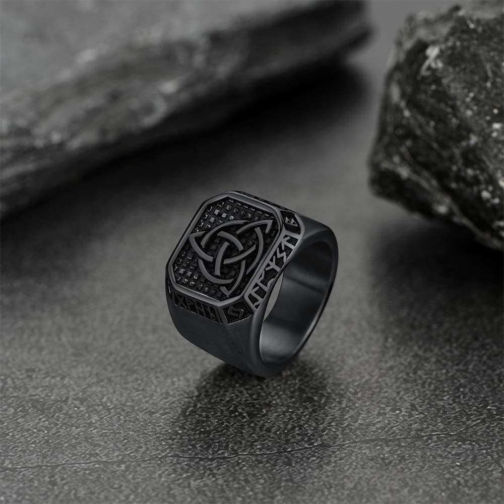 Celtic Knot Signet Ring with Viking Runes