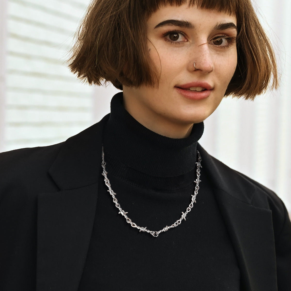 Gothic Thorn Barb Wire Chain Link Necklace Birthday Gift for Men