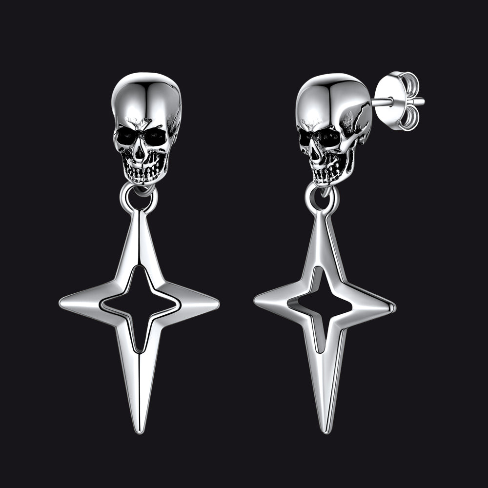 Flash Sale Skull Dangle Stud Earrings with Cross Star For Men