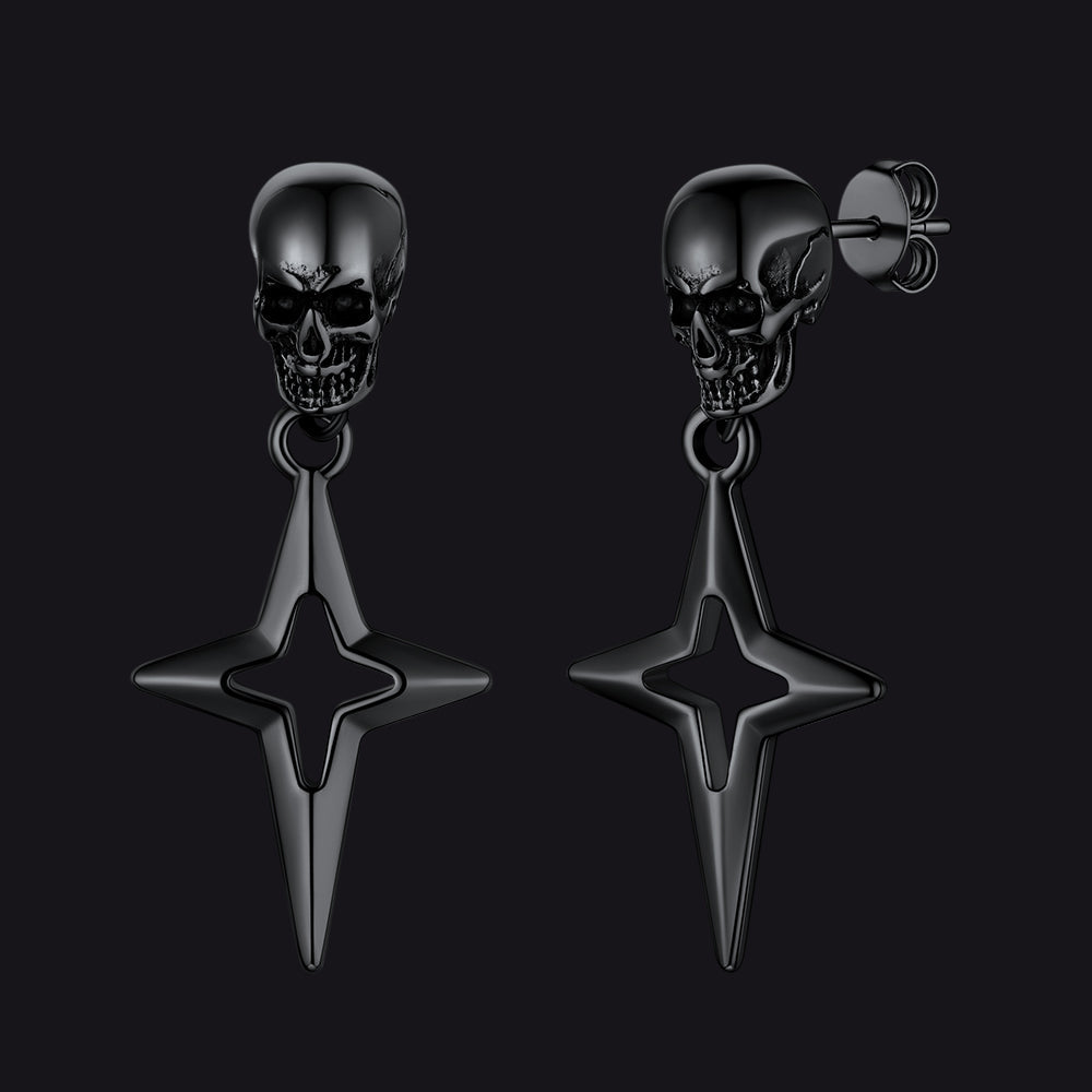Flash Sale Skull Dangle Stud Earrings with Cross Star For Men