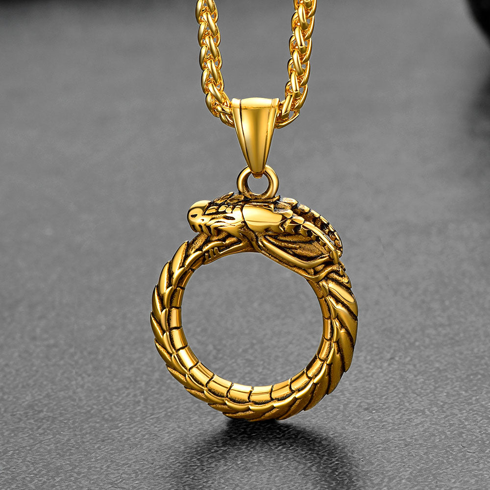 Dragon Circle Pendant Necklace for Men Women