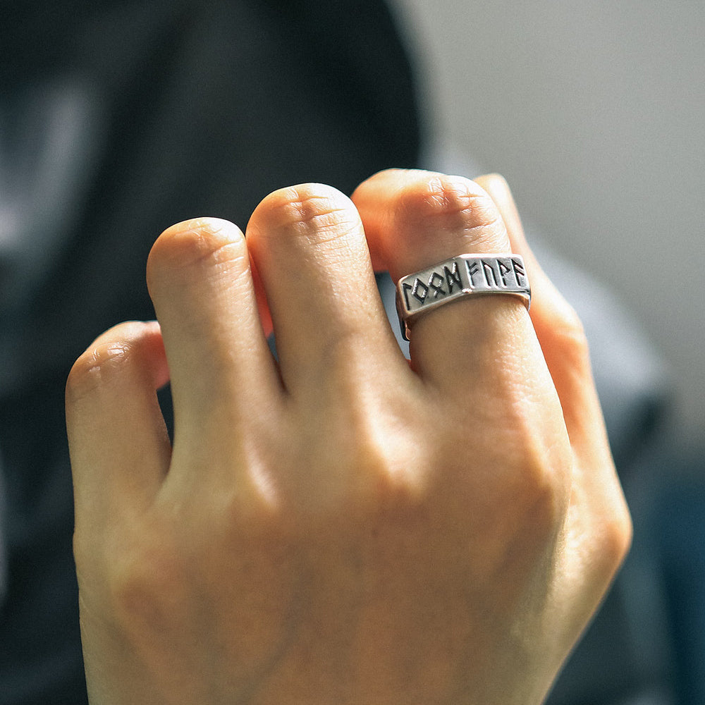 Norse Viking Hexagon Runes Band Ring For Men